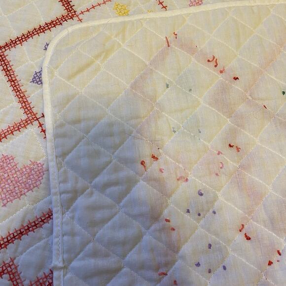 VTG 70s Cross-Stick Baby Quilt Toddler Crib Educational Nursery Blanket 29x40” - Picture 6 of 6